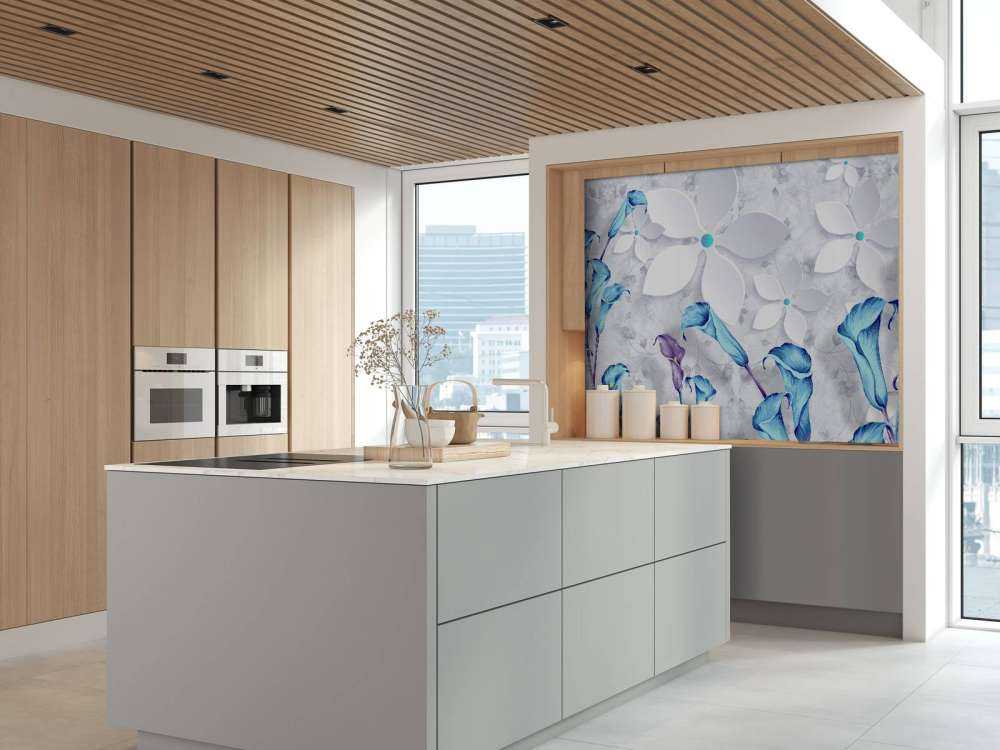 Flores blancas y azules