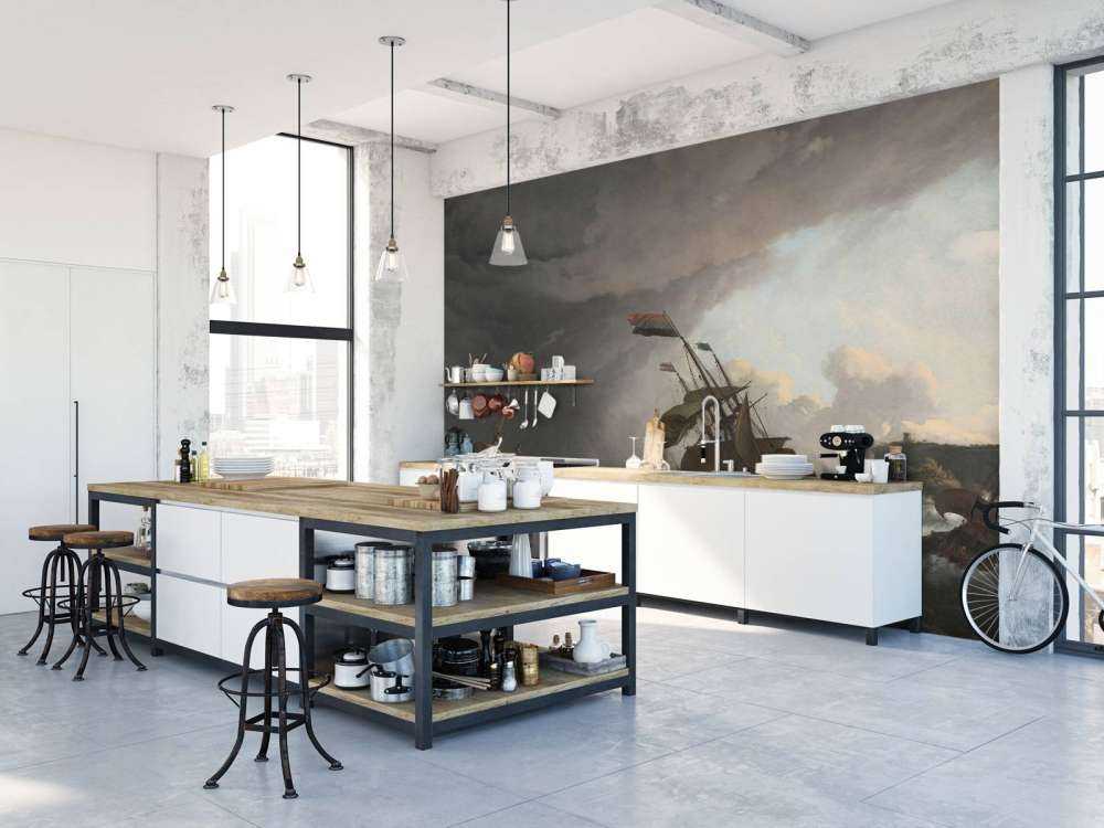 Navi da guerra durante una tempesta