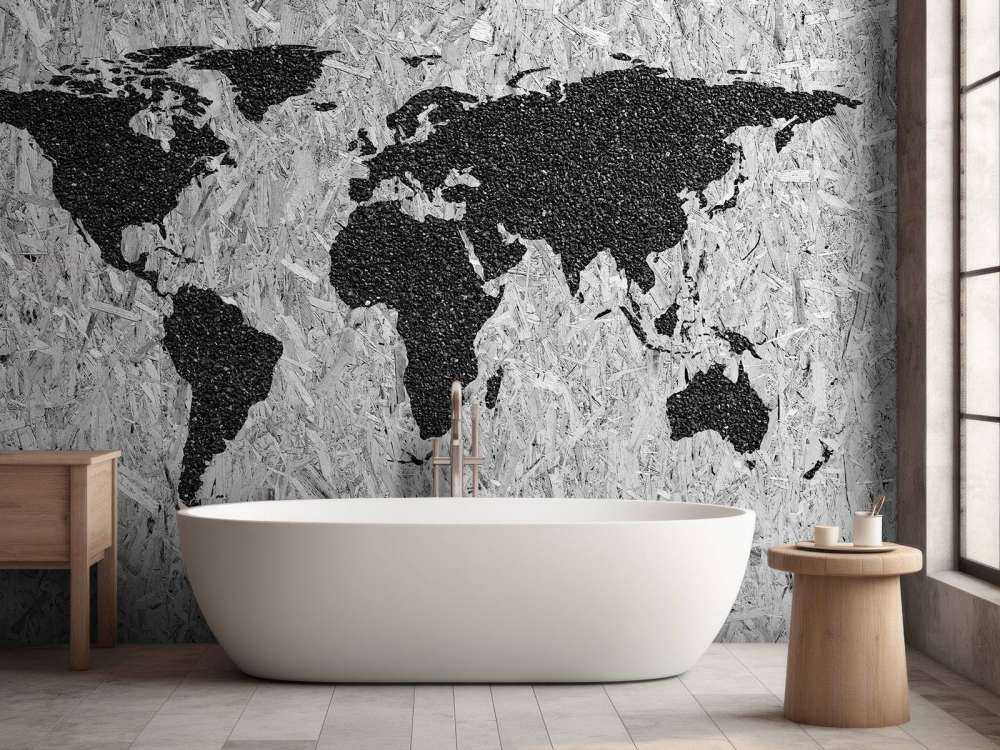 Mappa del mondo nera su sfondo bianco