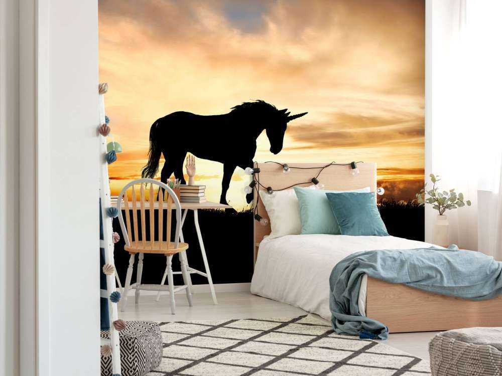 Sagoma di unicorno al tramonto