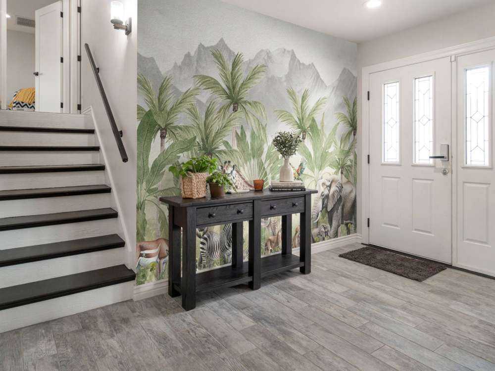 Paesaggio montano con animali a colori