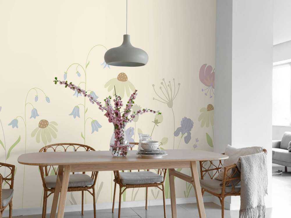 Campo di fiori alto sabbia, rosa antico, verde e lilla