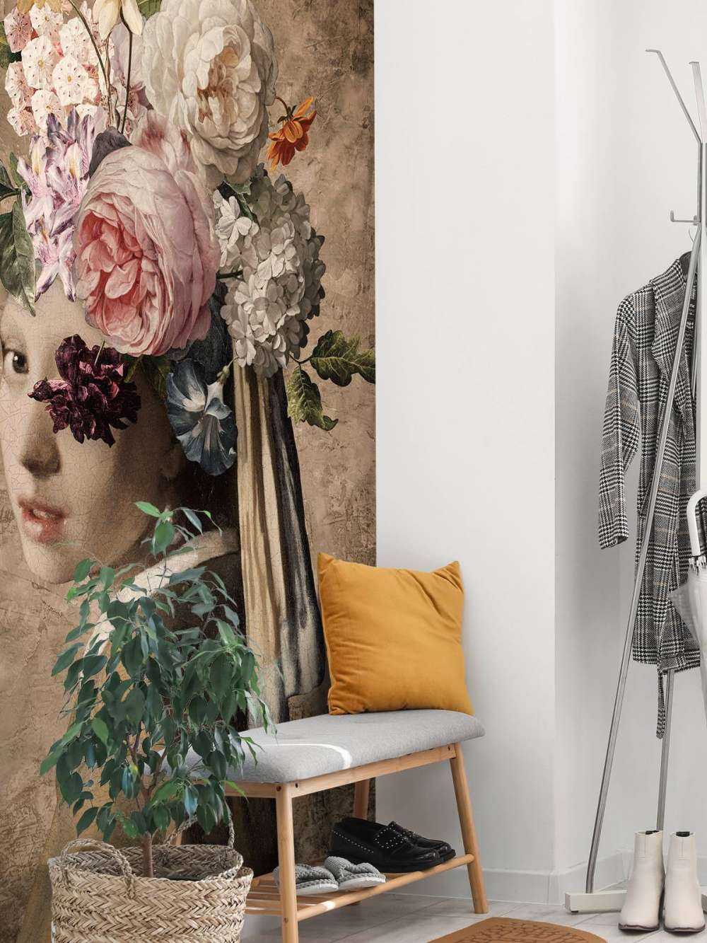 Ragazza con orecchino di perla - design floreale