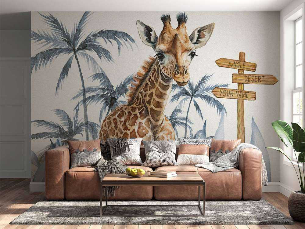 Baby giraffa nella giungla blu