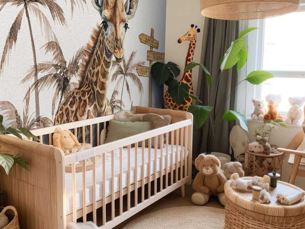 Baby giraffa nella giungla taupe