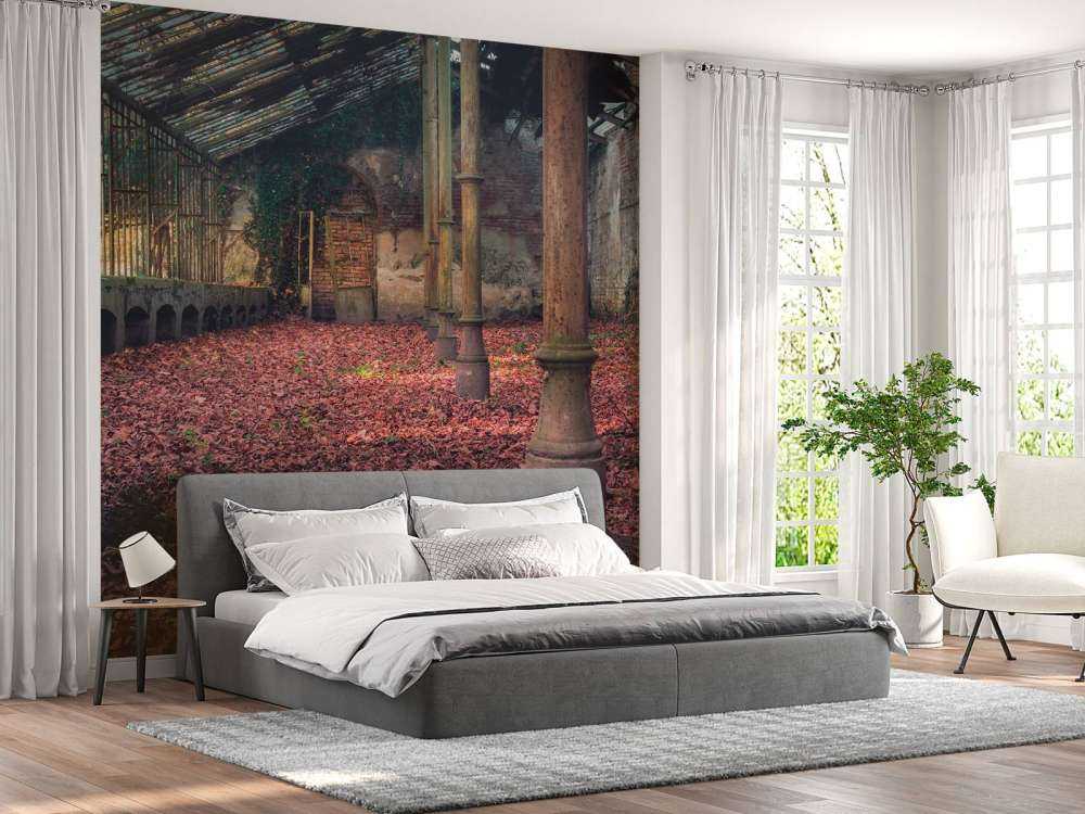 Casa abbandonata con foglie