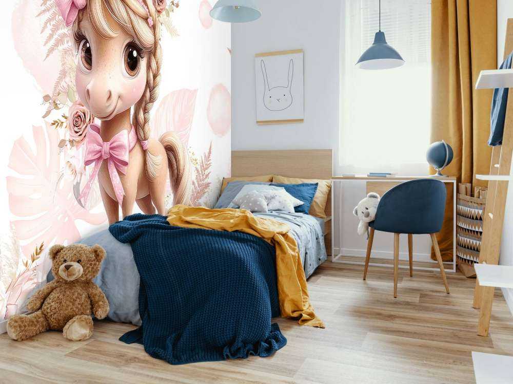 Pony elegante con fiocco rosa