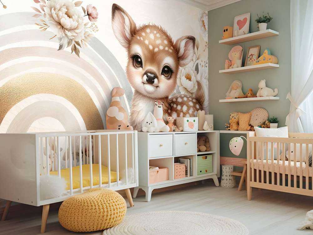 Caro cervo e arcobaleno dorato