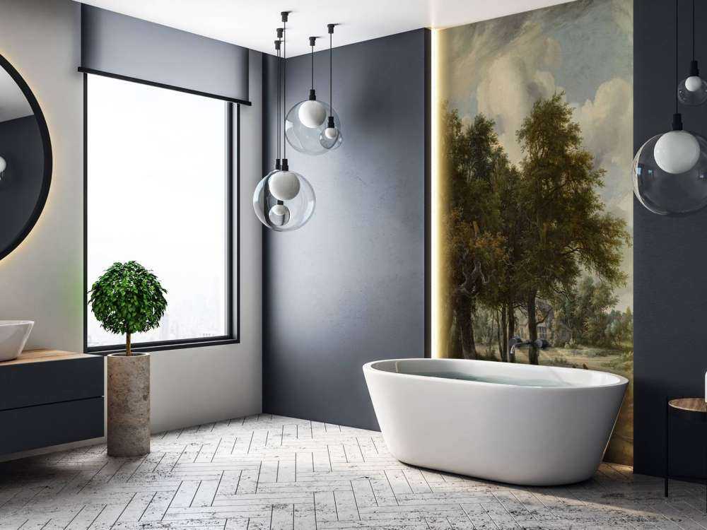 Paesaggio forestale con casali