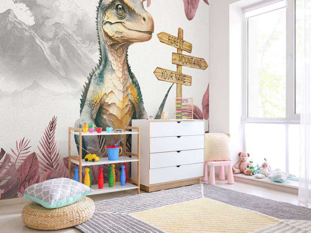 Baby velociraptor nella giungla rosa