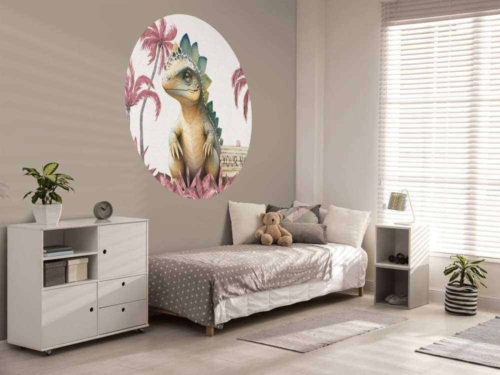 Baby stegosaurus nella giungla rosa