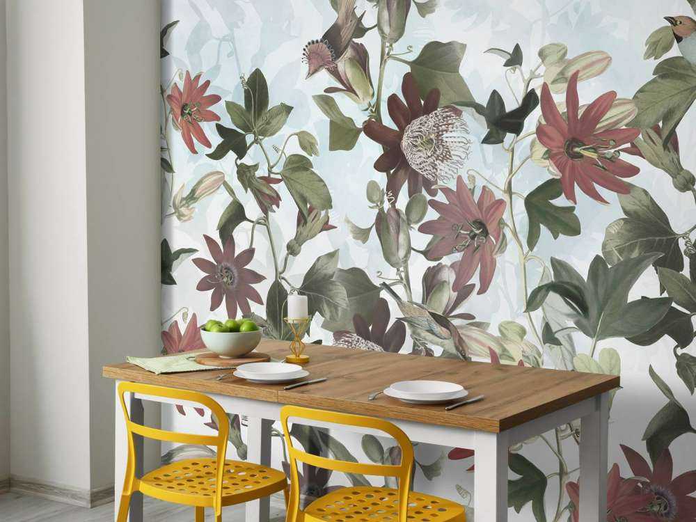 Sette Uccelli in Foliaggio Incantato - Blu Chiaro