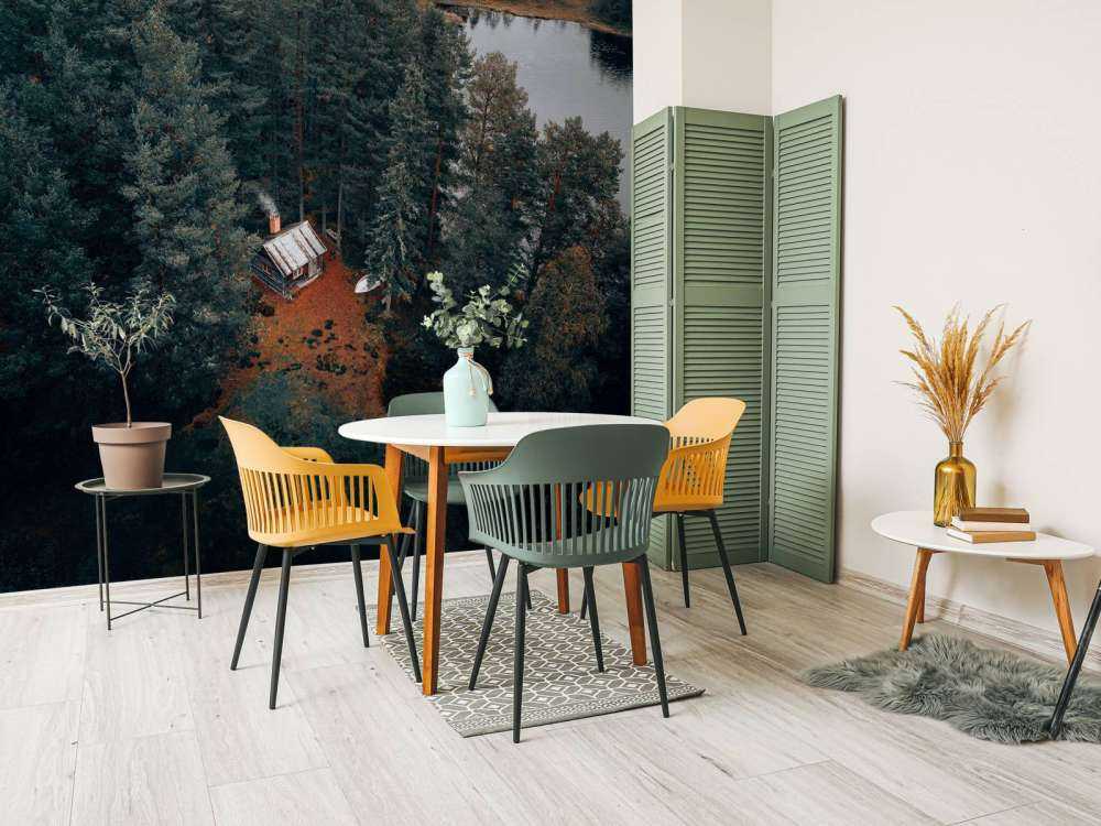 Capanna circondata da foresta e laghi