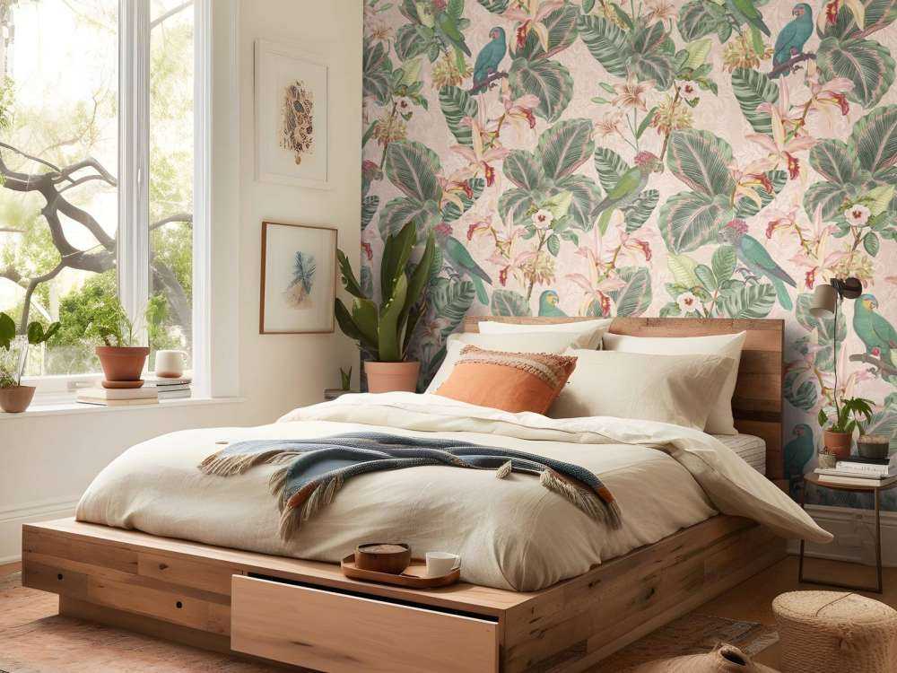 Uccelli e pappagalli della giungla tropicale - rosa tenue