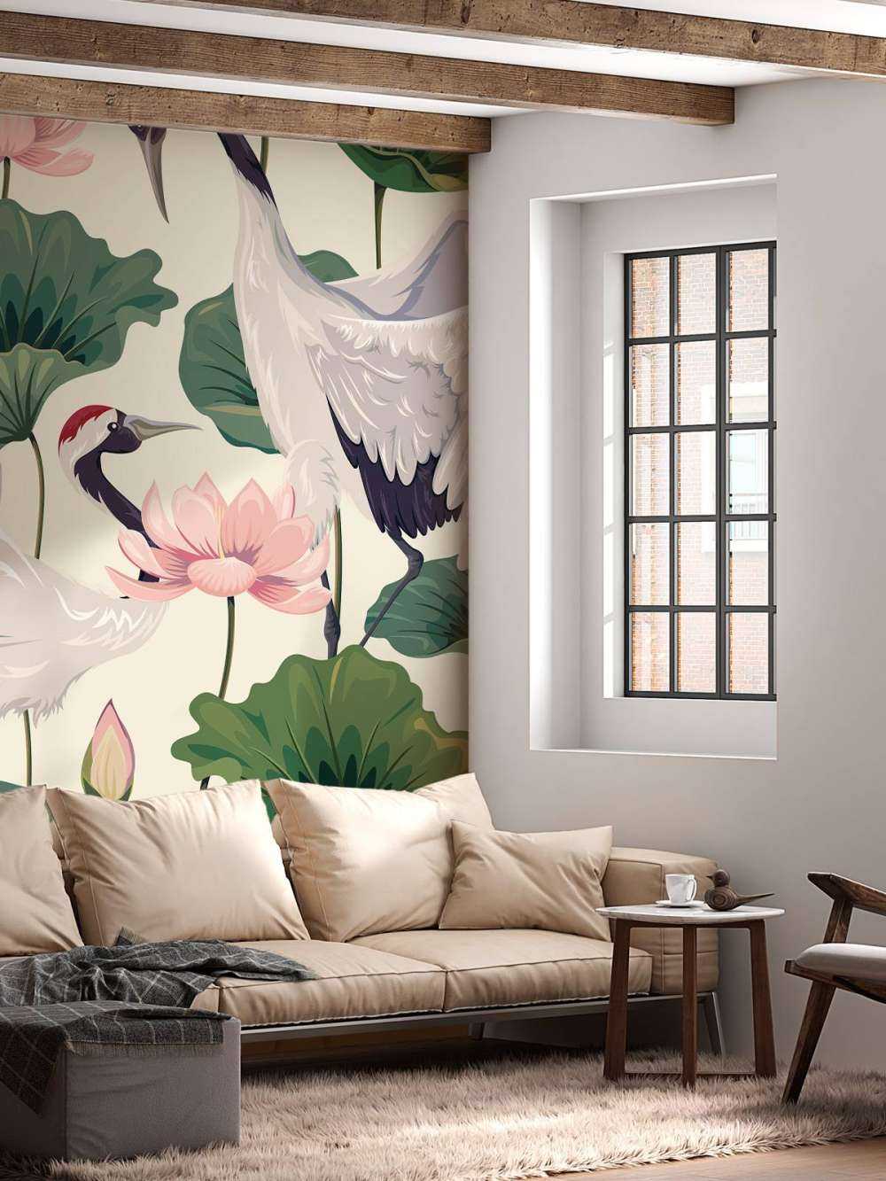 Coppia di gru con loto