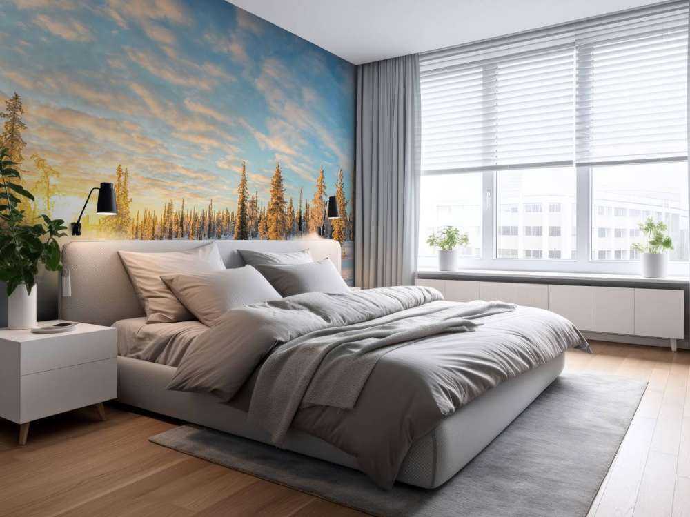 Paesaggio di neve al tramonto