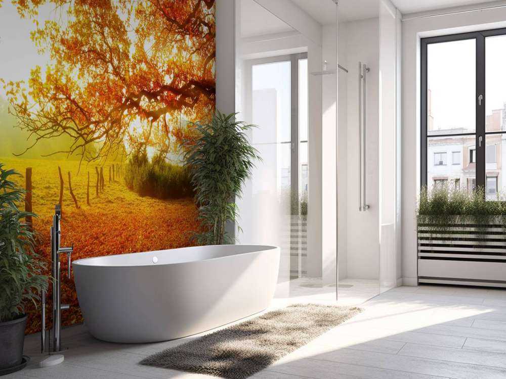 Paesaggio autunnale con bosco e prato