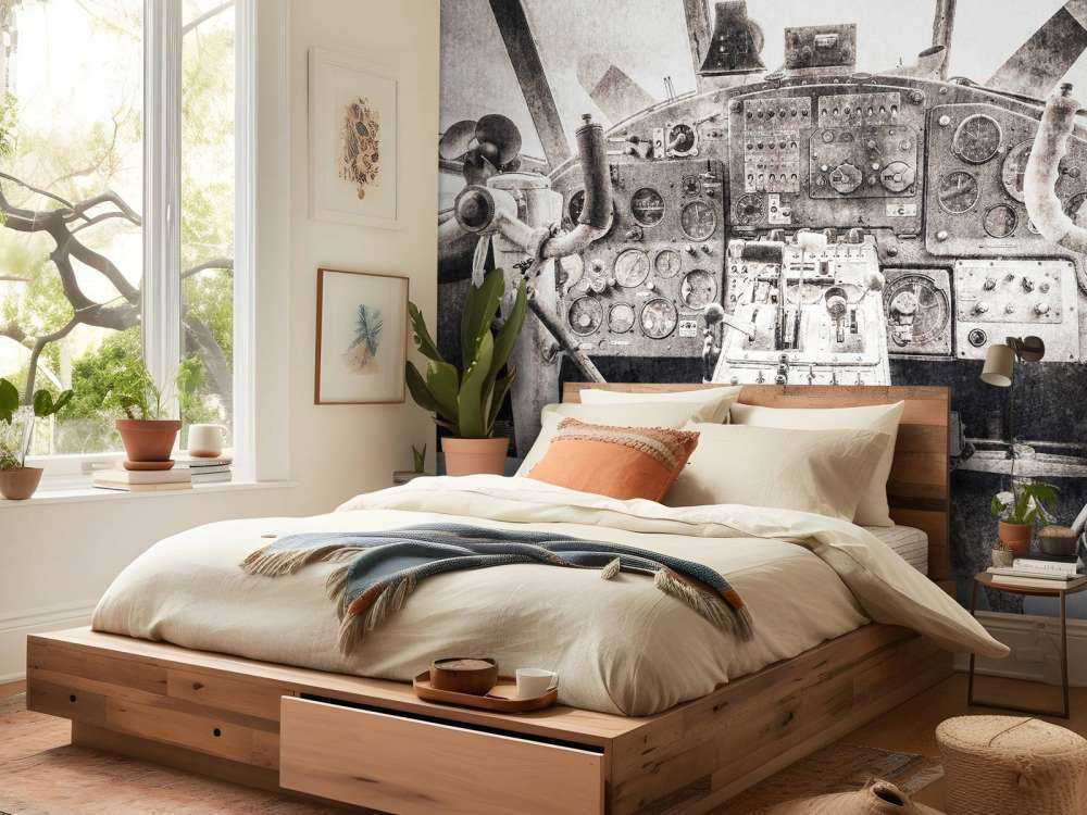 Cabina di pilotaggio di un aereo in seppia