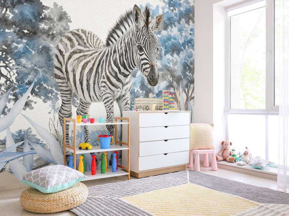 Giovane zebra in libertà blu