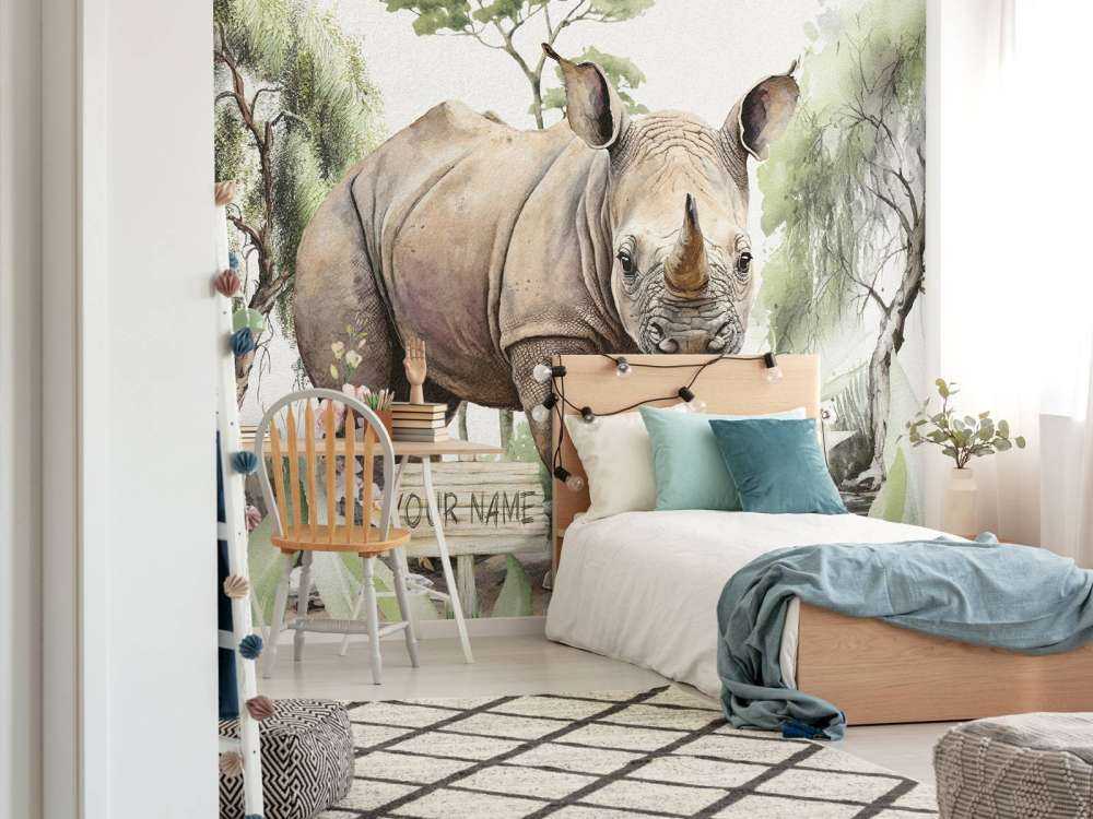 Baby rinoceronte nella savana