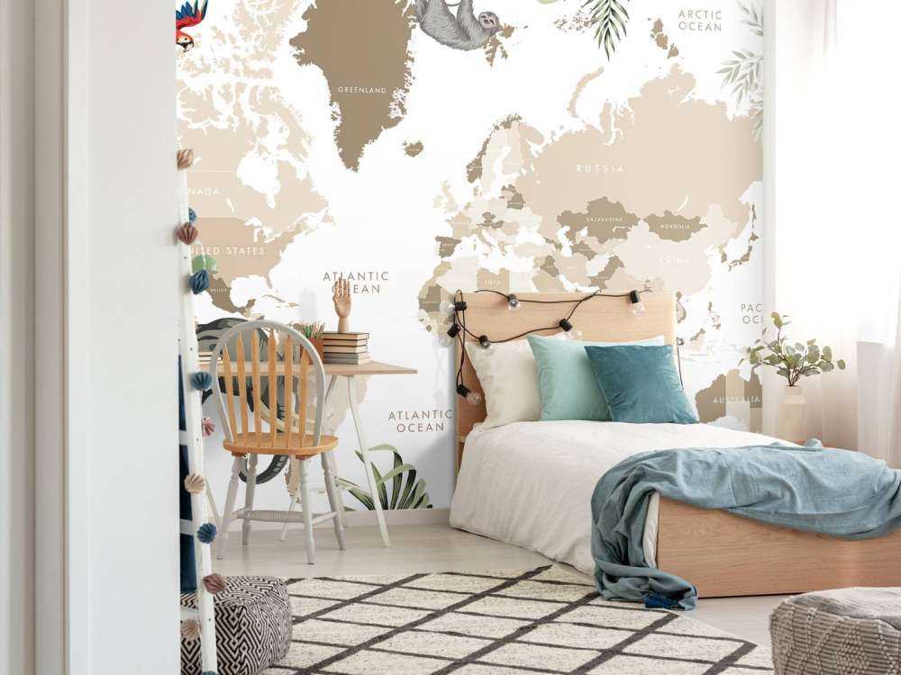 Mappa del mondo con animali della giungla