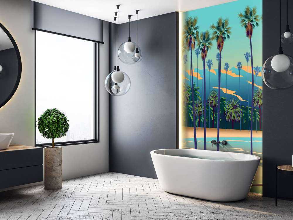 Lago disegnato con palme