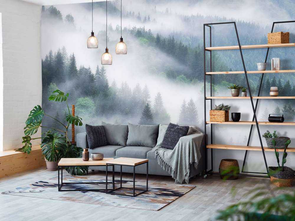 Foresta nebbiosa in montagna