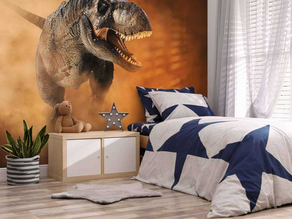 Tirannosauro che cammina nel fumo