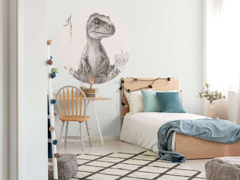 Baby t-rex nella giungla beige