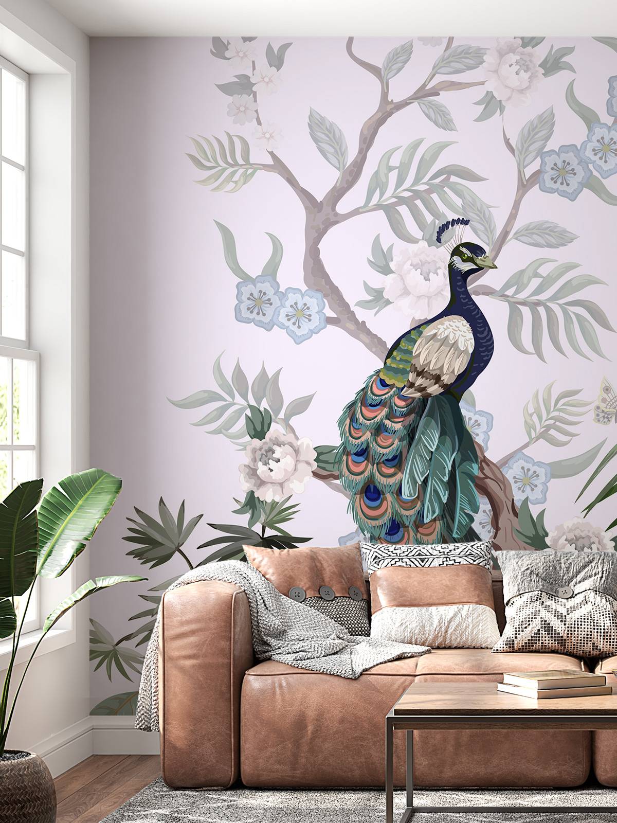 Carta da parati - Pavoni e peonie, image size:1200x1600