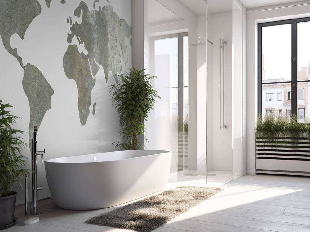 Mappa del mondo verde con struttura in metallo