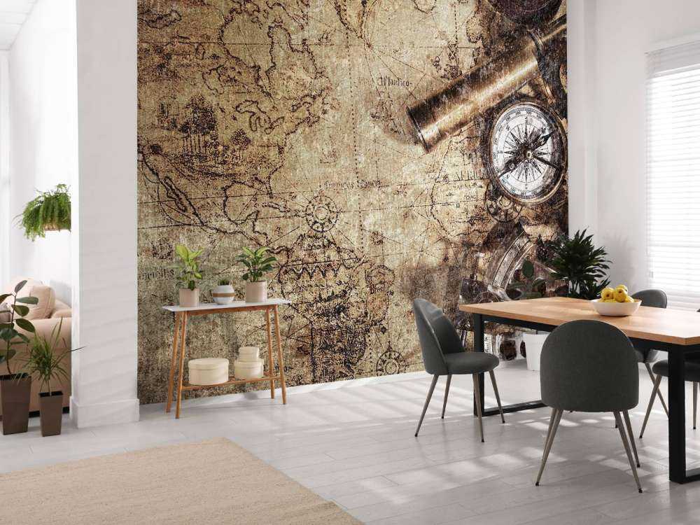 Mappa del mondo con bussola