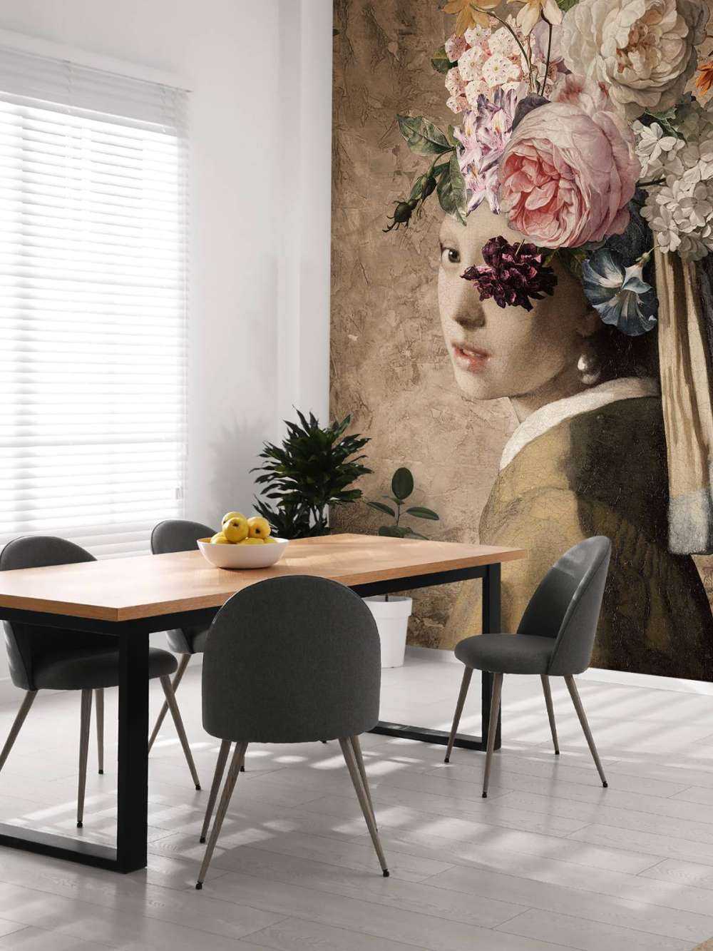 Ragazza con orecchino di perla - design floreale