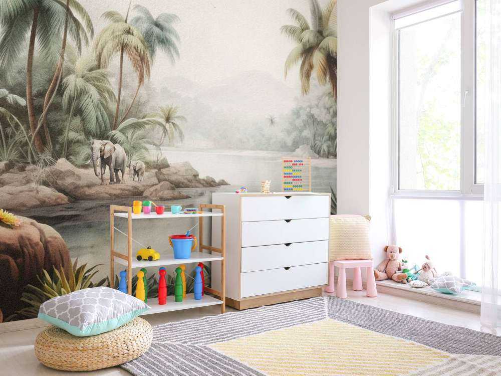 Paesaggio della giungla con animali a colori