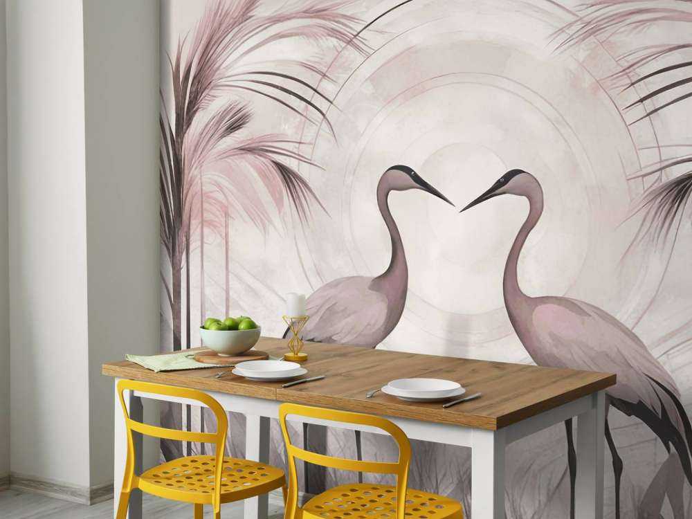 Gru al tramonto rosa