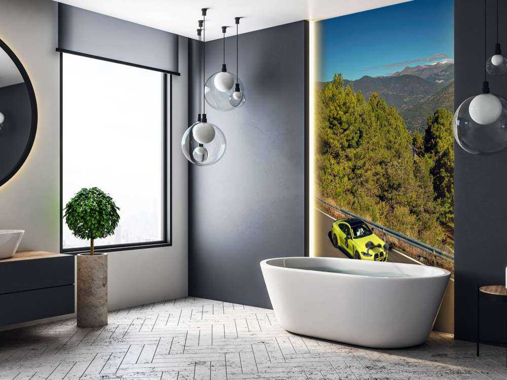 BMW limegreen su strada di montagna