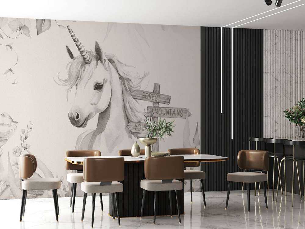 Bambino unicorno con piante beige