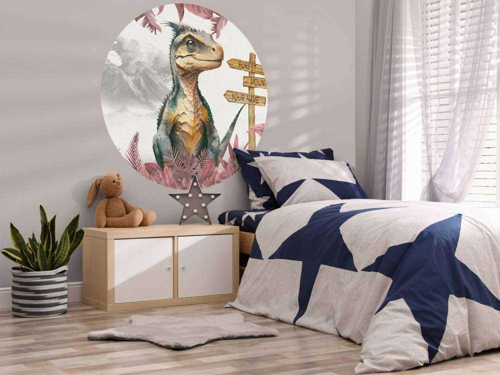 Baby velociraptor nella giungla rosa