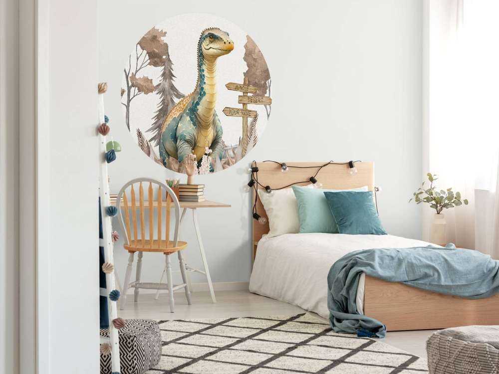 Baby brachiosaurus nella giungla taupe