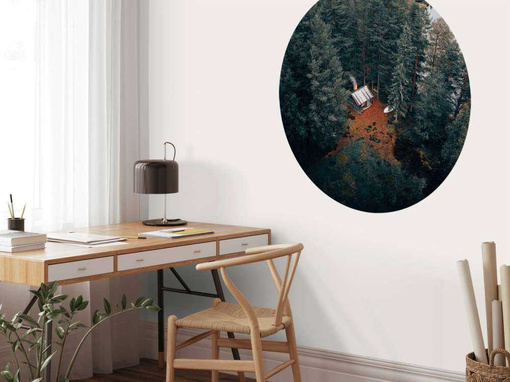 Capanna circondata da foresta e laghi