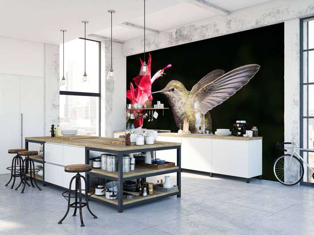 Colibrì con fiore rosso