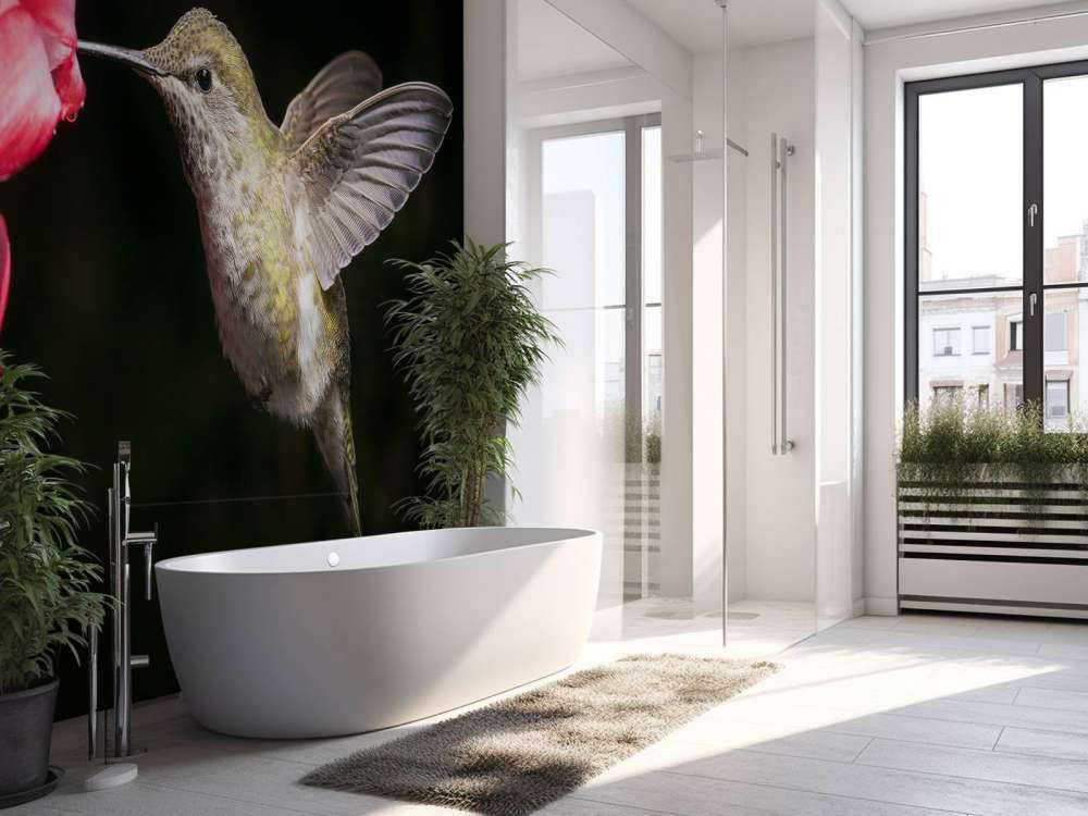 Colibrì con fiore rosso