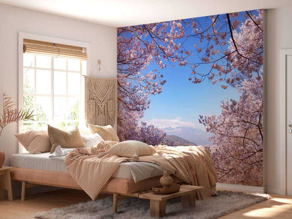 Fiori rosa con montagne