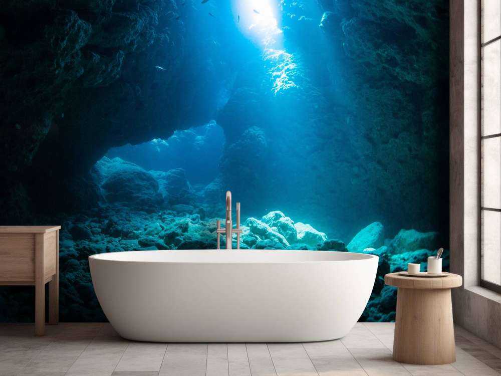 Grotta scura nell'oceano