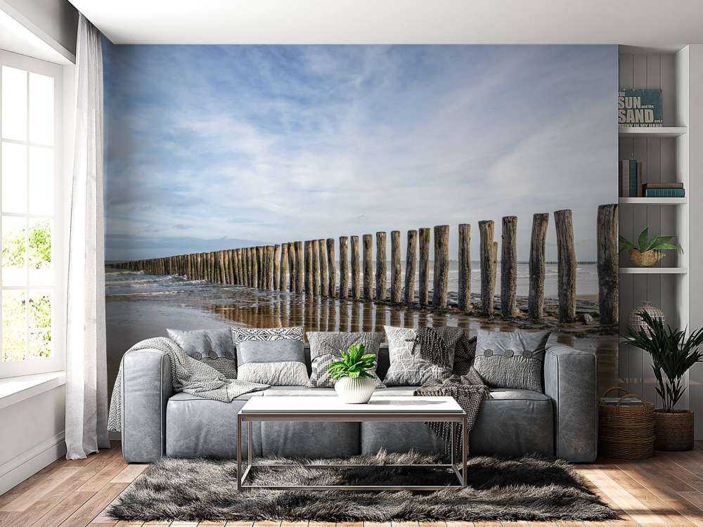 Diga foranea in legno sulla costa nei pressi di Cadzand-bad - NL