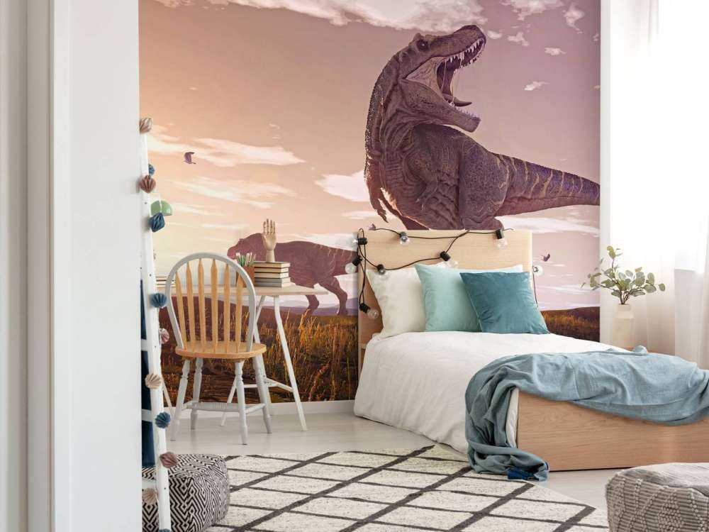 Due tirannosauri in un campo